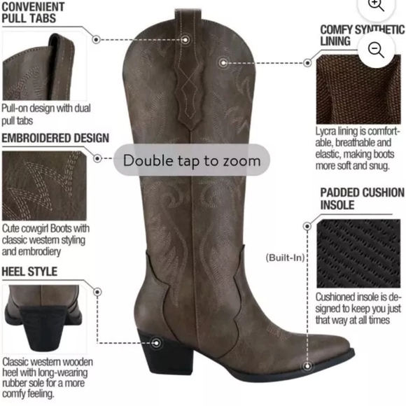 Rollda Cowboy Western Boots New Brown Tonal Stitching Sz 10M - Picture 3 of 14